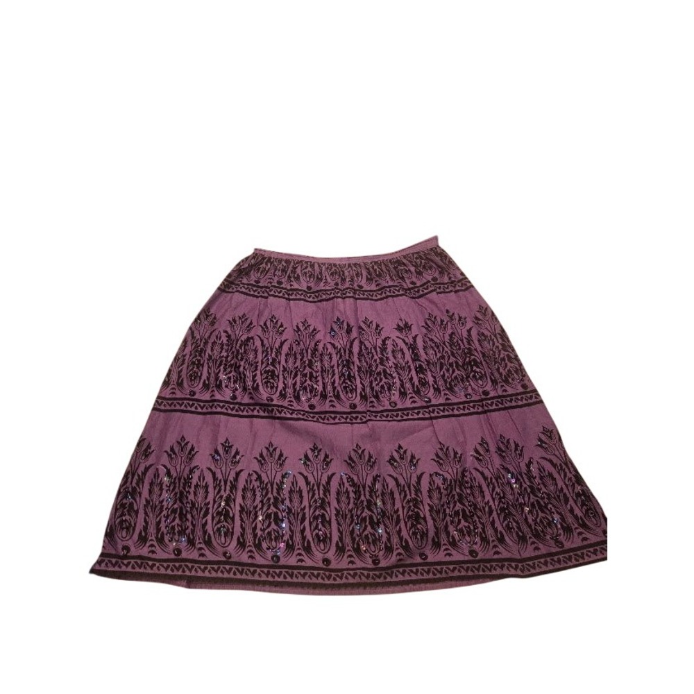Bill Blass Jeanswear Purple Cotton Block Print Sequin Midi Skirt Womens Size 10